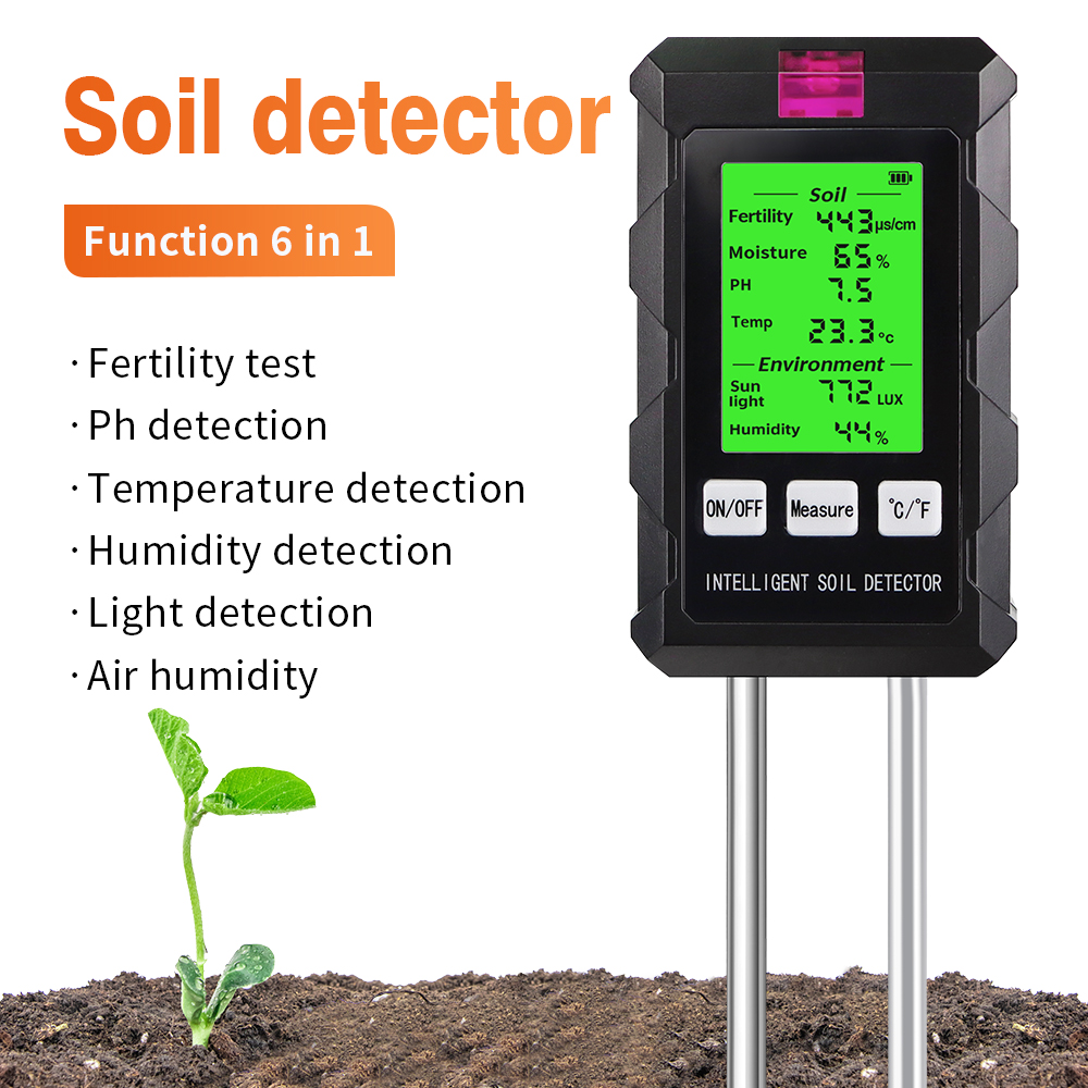 Ph Meter Digital Water Tester - 6 in 1 เครื่องทดสอบดินดิจิตอลมัลติฟังก์ชั่นดิน PH เครื่องตรวจจับความชื้น